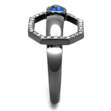 IP Light Black  (IP Gun) Stainless Steel Ring with Top Grade Crystal  in Capri Blue
