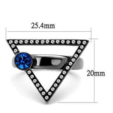 IP Light Black  (IP Gun) Stainless Steel Ring with Top Grade Crystal  in Capri Blue