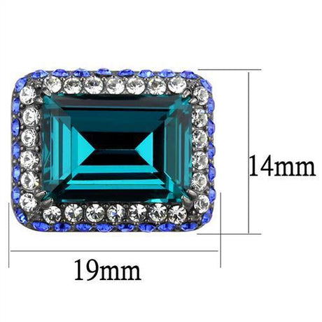IP Light Black  (IP Gun) Stainless Steel Earrings with Top Grade Crystal  in Blue Zircon