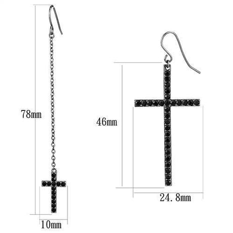 IP Light Black  (IP Gun) Stainless Steel Earrings with Top Grade Crystal  in Jet