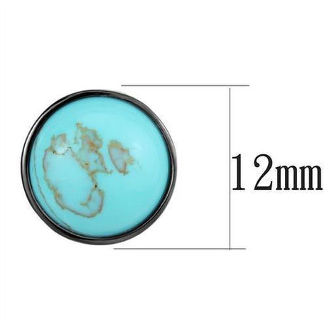 IP Light Black  (IP Gun) Stainless Steel Earrings with Synthetic Turquoise in Sea Blue