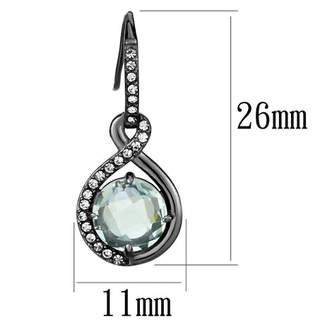 IP Light Black  (IP Gun) Stainless Steel Earrings with Semi-Precious Amethyst Crystal in Emerald