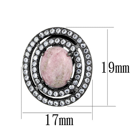 IP Light Black  (IP Gun) Stainless Steel Earrings with Semi-Precious Coral in Light Rose