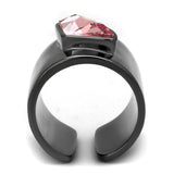 IP Light Black  (IP Gun) Stainless Steel Ring with Top Grade Crystal  in Light Rose