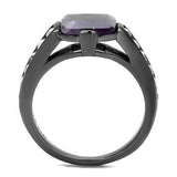 IP Light Black  (IP Gun) Stainless Steel Ring with Precious Stone Amethyst Crystal in Amethyst