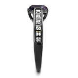 IP Light Black  (IP Gun) Stainless Steel Ring with Precious Stone Amethyst Crystal in Amethyst