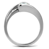 High polished (no plating) Stainless Steel Ring with AAA Grade CZ  in Clear