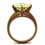 IP Coffee light Stainless Steel Ring with AAA Grade CZ  in Apple Green color