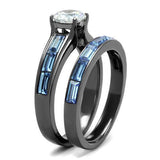 IP Light Black  (IP Gun) Stainless Steel Ring with AAA Grade CZ  in Clear