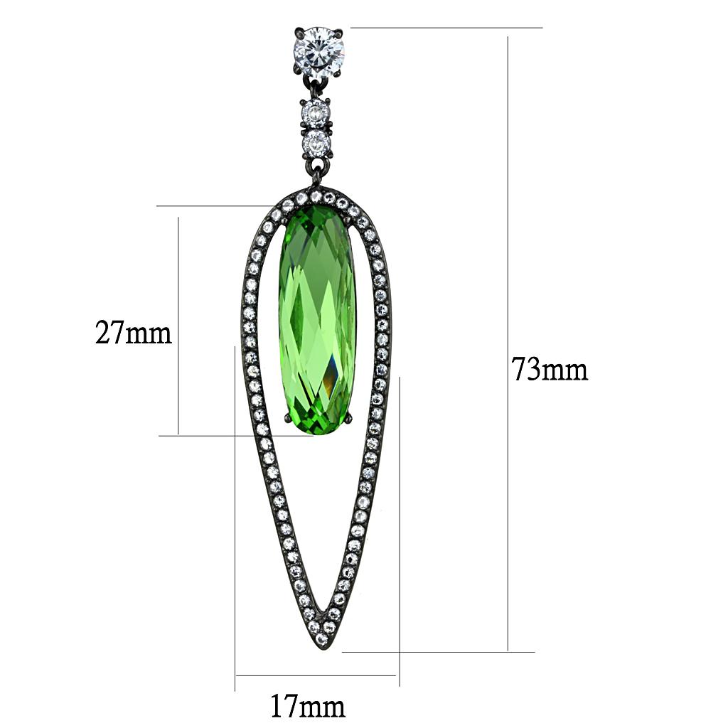 IP Light Black  (IP Gun) Stainless Steel Earrings with Top Grade Crystal  in Peridot