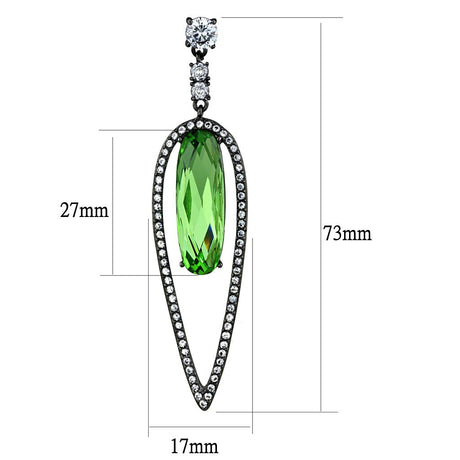 IP Light Black  (IP Gun) Stainless Steel Earrings with Top Grade Crystal  in Peridot