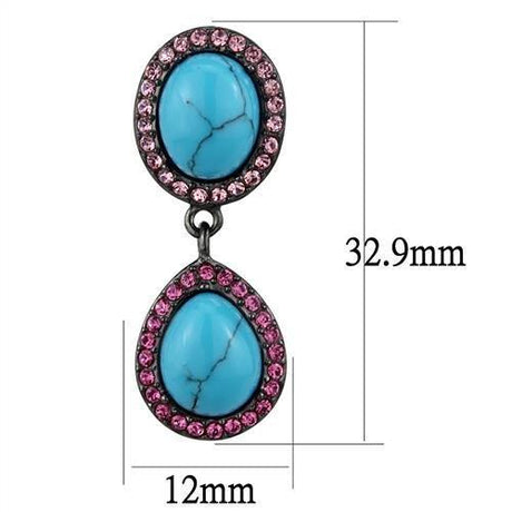 IP Light Black  (IP Gun) Stainless Steel Earrings with Synthetic Turquoise in Sea Blue