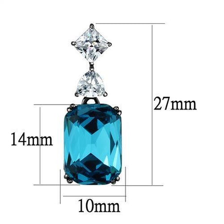 IP Light Black  (IP Gun) Stainless Steel Earrings with Top Grade Crystal  in Blue Zircon