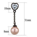 IP Dark Brown (IP coffee) Stainless Steel Earrings with Synthetic Pearl in Light Rose