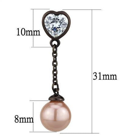 IP Dark Brown (IP coffee) Stainless Steel Earrings with Synthetic Pearl in Light Rose