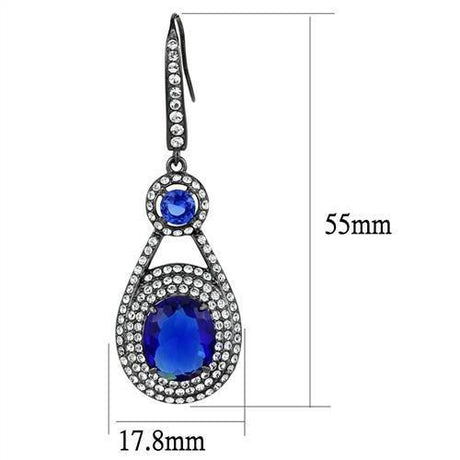 IP Light Black  (IP Gun) Stainless Steel Earrings with Synthetic Synthetic Glass in Sapphire