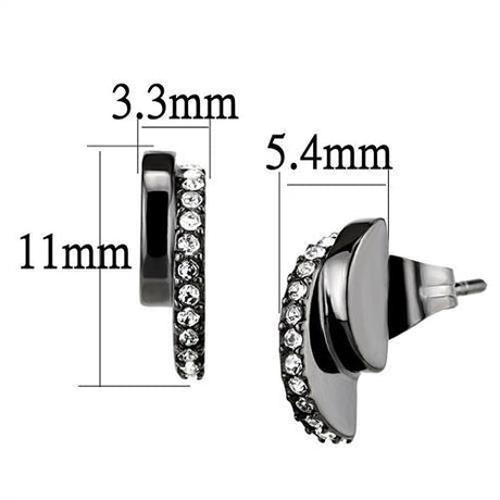 IP Light Black  (IP Gun) Stainless Steel Earrings with Top Grade Crystal  in Clear