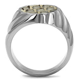 High polished (no plating) Stainless Steel Ring with Leather  in Animal pattern