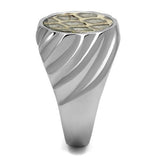 High polished (no plating) Stainless Steel Ring with Leather  in Animal pattern