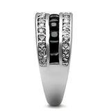 High polished (no plating) Stainless Steel Ring with AAA Grade CZ  in Black Diamond