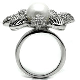 High polished (no plating) Stainless Steel Ring with Synthetic Pearl in White