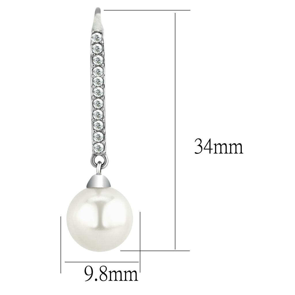 High polished (no plating) Stainless Steel Earrings with Synthetic Pearl in White