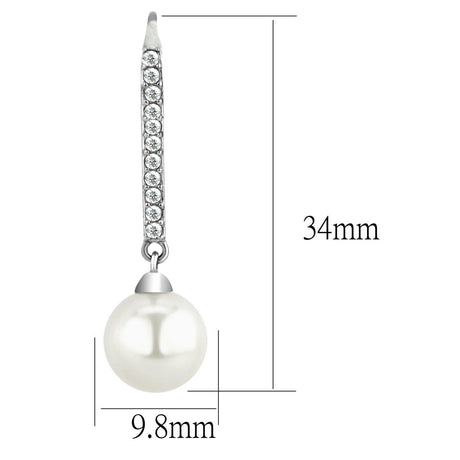 High polished (no plating) Stainless Steel Earrings with Synthetic Pearl in White