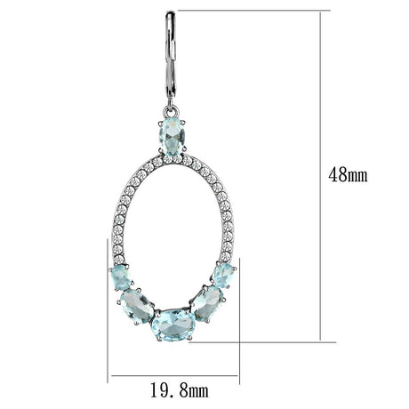 High polished (no plating) Stainless Steel Earrings with Synthetic Synthetic Glass in Sea Blue