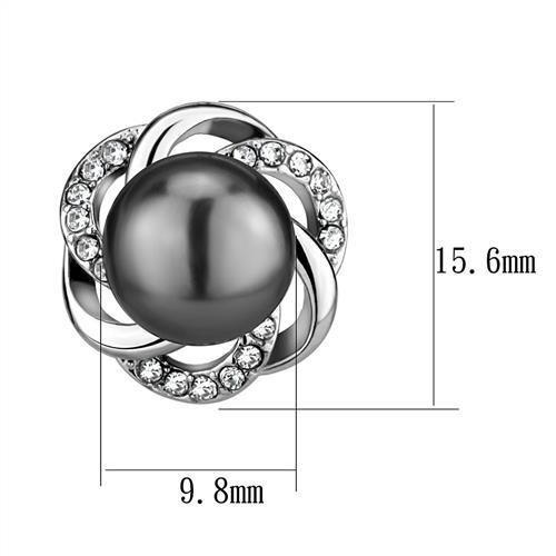 High polished (no plating) Stainless Steel Earrings with Synthetic Pearl in Gray