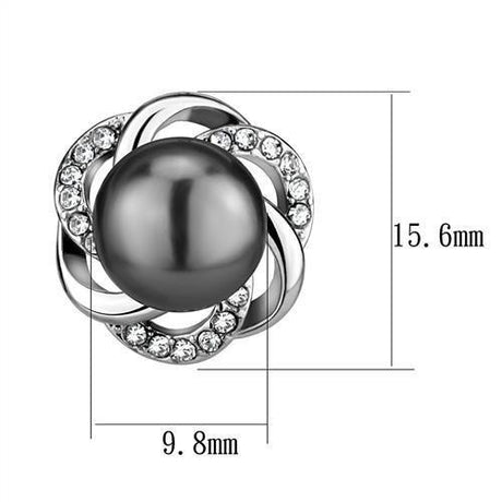 High polished (no plating) Stainless Steel Earrings with Synthetic Pearl in Gray