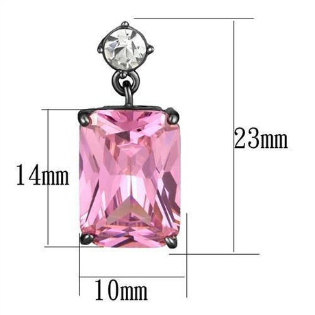 IP Light Black  (IP Gun) Stainless Steel Earrings with AAA Grade CZ  in Rose
