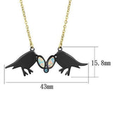 IP Gold+ IP Black (Ion Plating) Stainless Steel Necklace with Semi-Precious Opal in Aurora Borealis (Rainbow Effect)