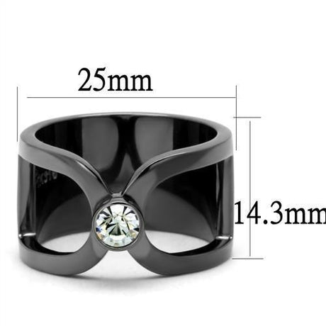 IP Light Black  (IP Gun) Stainless Steel Ring with Top Grade Crystal  in Clear