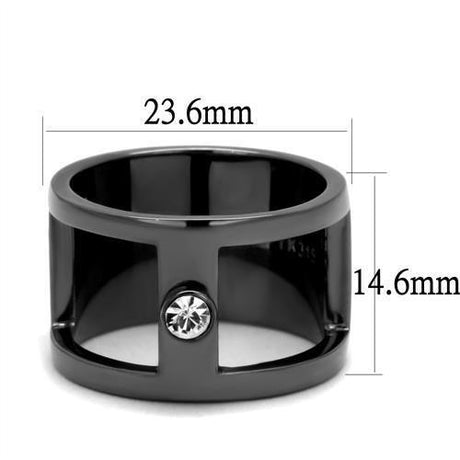 IP Light Black  (IP Gun) Stainless Steel Ring with Top Grade Crystal  in Clear
