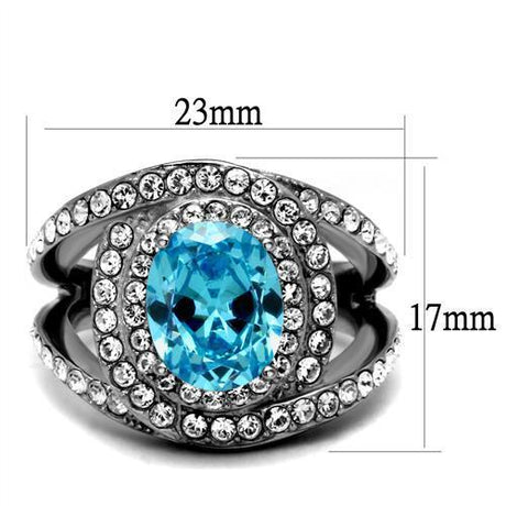 High polished (no plating) Stainless Steel Ring with Synthetic Synthetic Glass in Sea Blue