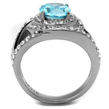 High polished (no plating) Stainless Steel Ring with Synthetic Synthetic Glass in Sea Blue