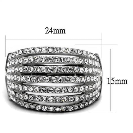 High polished (no plating) Stainless Steel Ring with Top Grade Crystal  in Clear