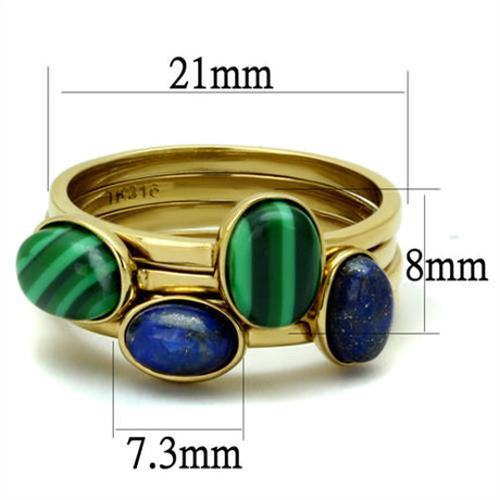 IP Gold(Ion Plating) Stainless Steel Ring with Synthetic MALACHITE in Emerald