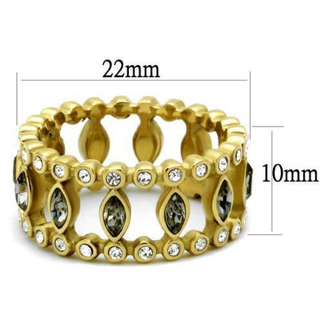 IP Gold(Ion Plating) Stainless Steel Ring with Top Grade Crystal  in Black Diamond