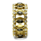 IP Gold(Ion Plating) Stainless Steel Ring with Top Grade Crystal  in Black Diamond