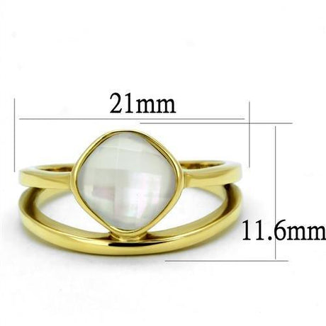IP Gold(Ion Plating) Stainless Steel Ring with Precious Stone Conch in White