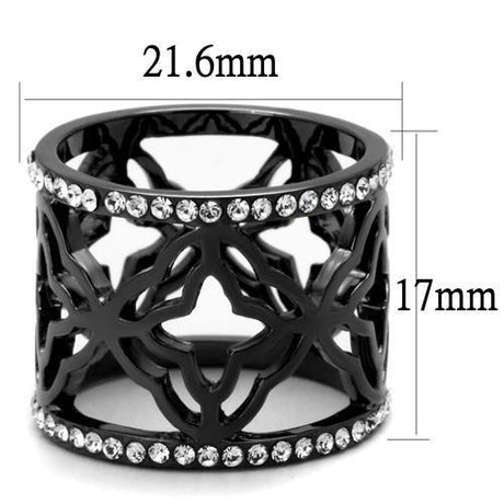 IP Light Black  (IP Gun) Stainless Steel Ring with Top Grade Crystal  in Clear