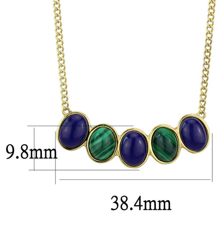 IP Gold(Ion Plating) Stainless Steel Necklace with Precious Stone Lapis in Montana