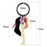 IP Gold+ IP Black (Ion Plating) Stainless Steel Key Ring with AAA Grade CZ  in Rose
