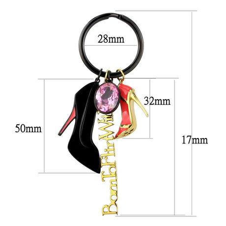 IP Gold+ IP Black (Ion Plating) Stainless Steel Key Ring with AAA Grade CZ  in Rose