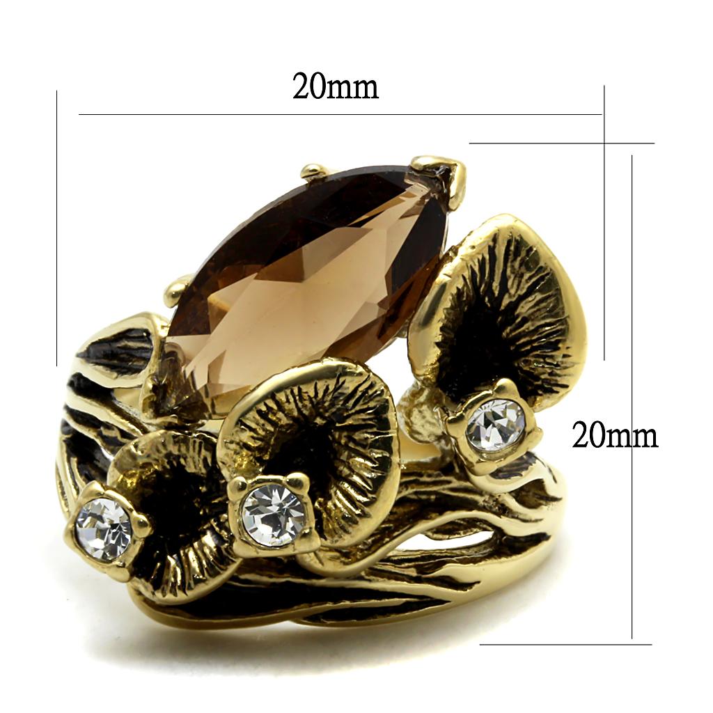 IP Gold(Ion Plating) Stainless Steel Ring with Synthetic Synthetic Glass in Brown