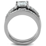 High polished (no plating) Stainless Steel Ring with AAA Grade CZ  in Clear