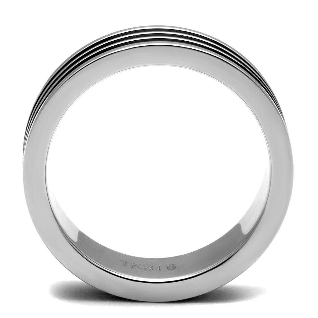 High polished (no plating) Stainless Steel Ring with Epoxy  in Jet