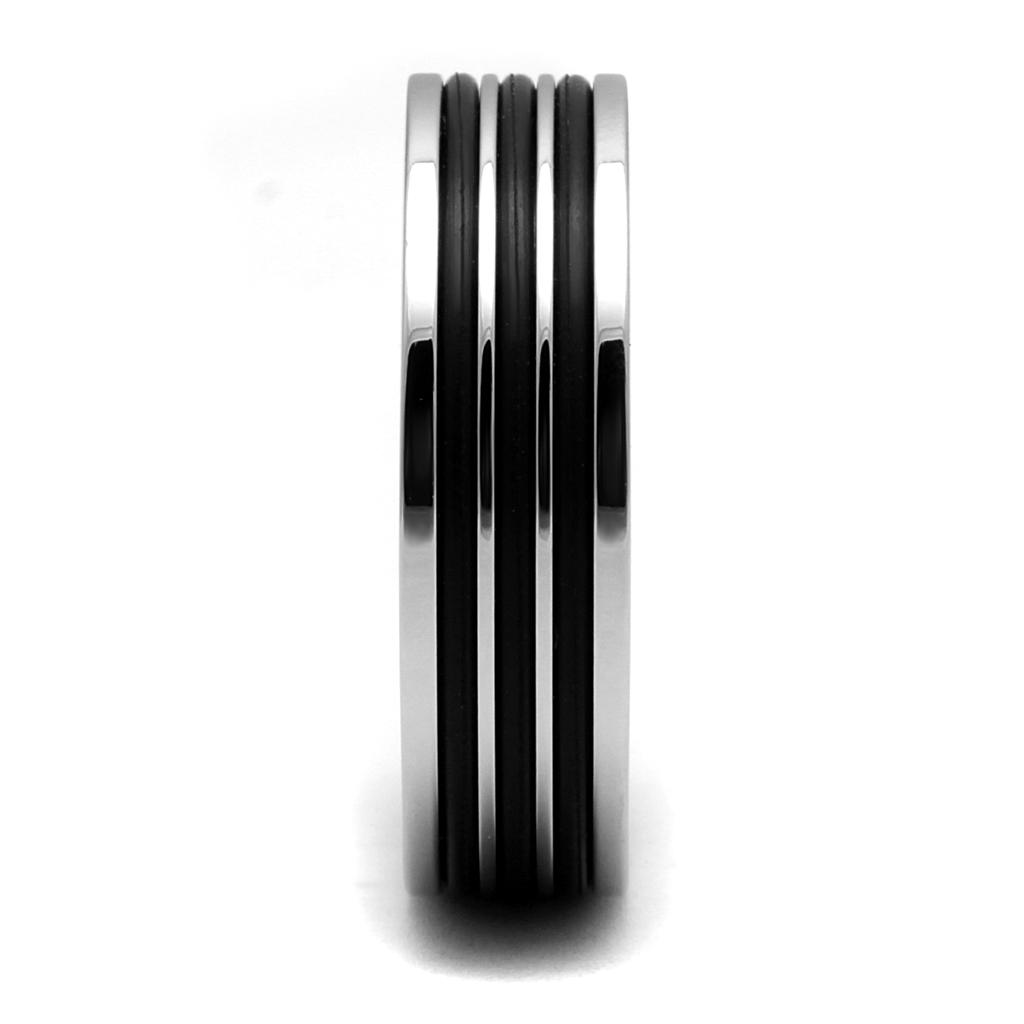 High polished (no plating) Stainless Steel Ring with Epoxy  in Jet