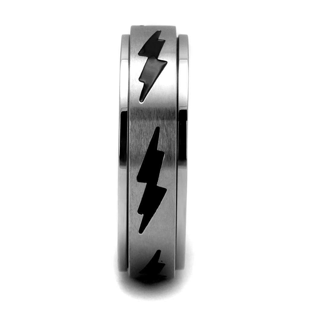 High polished (no plating) Stainless Steel Ring with Epoxy  in Jet